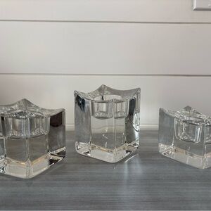 Orrefors Swedish Crystal Tealight Glass Votive Candle Holder - Set of 3